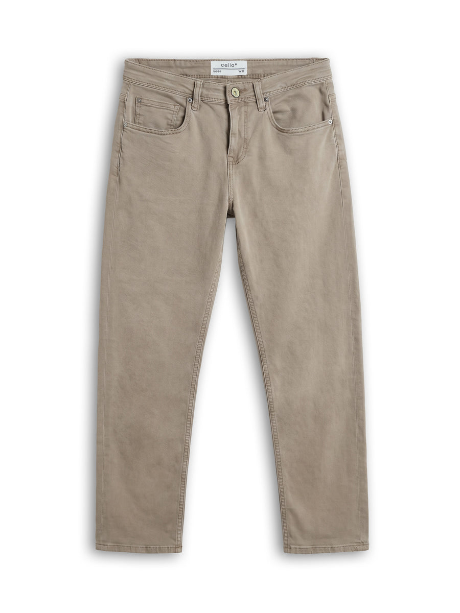 Celio Solid Loose Fit Cotton Blend Brown Jeans