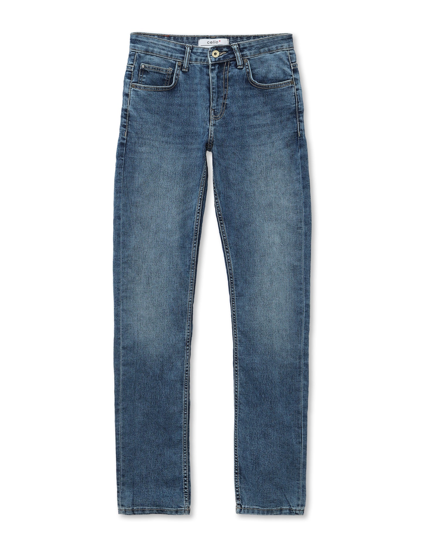 Celio Mens Blue Solid Slim Fit Cotton Jeans