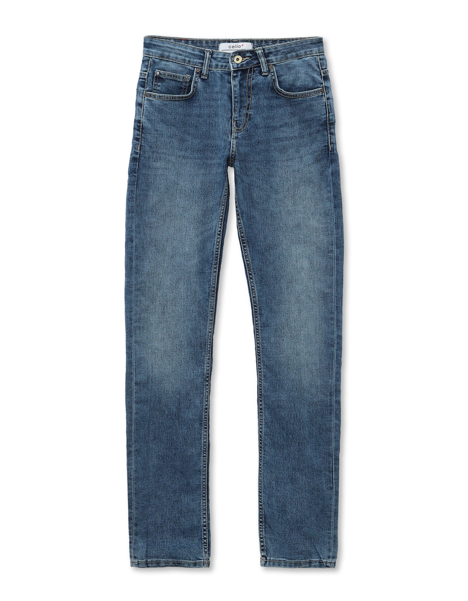 Celio Mens Blue Solid Slim Fit Cotton Jeans