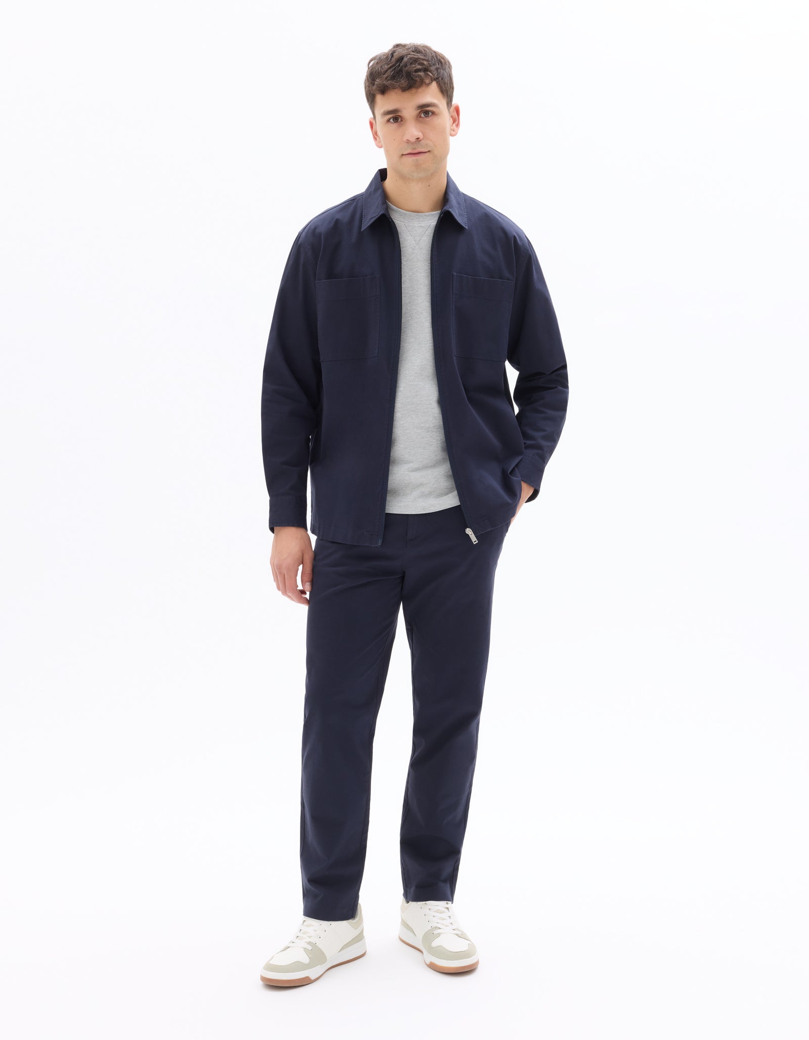 Celio Men Navy Blue Solid Regular Fit Cotton Trousers