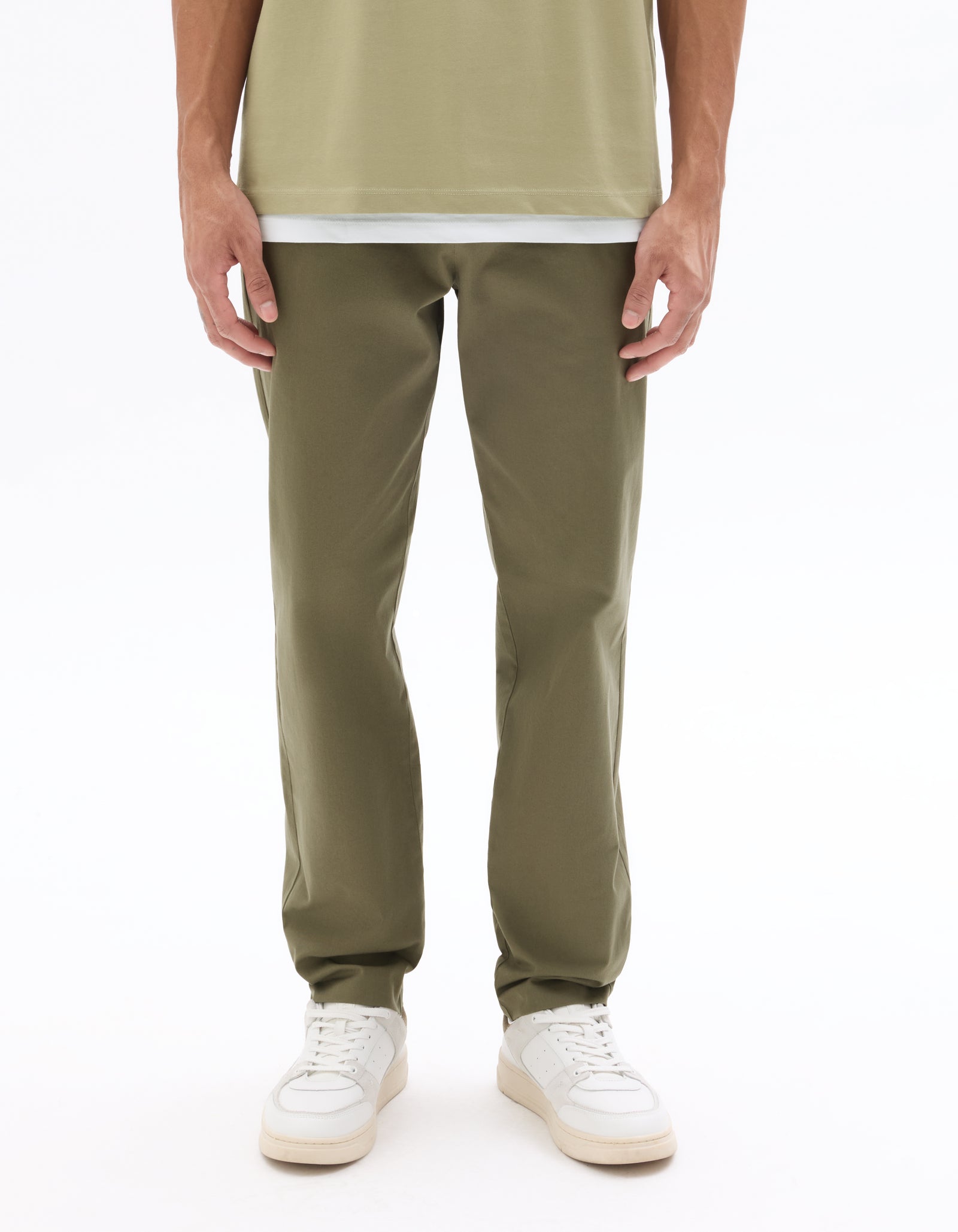 Slim Fit Stretch Cotton Trousers - Khaki
