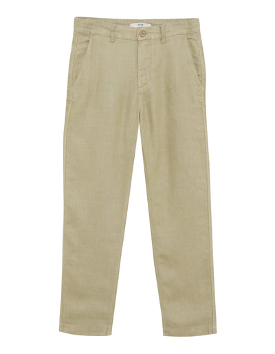 Straight Fit 100% Linen Solid Trousers - Green