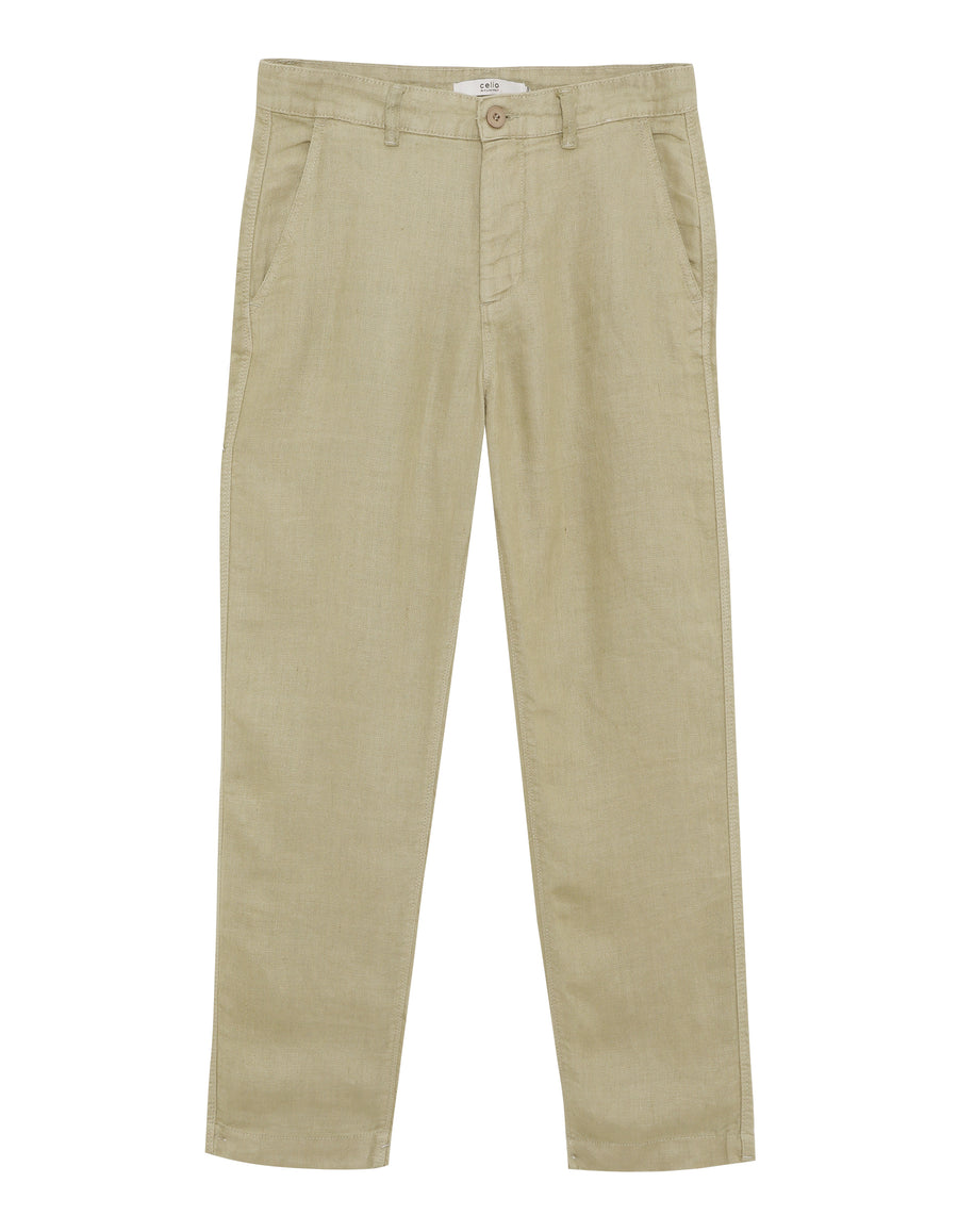 Straight Fit 100% Linen Casual Trousers - Green