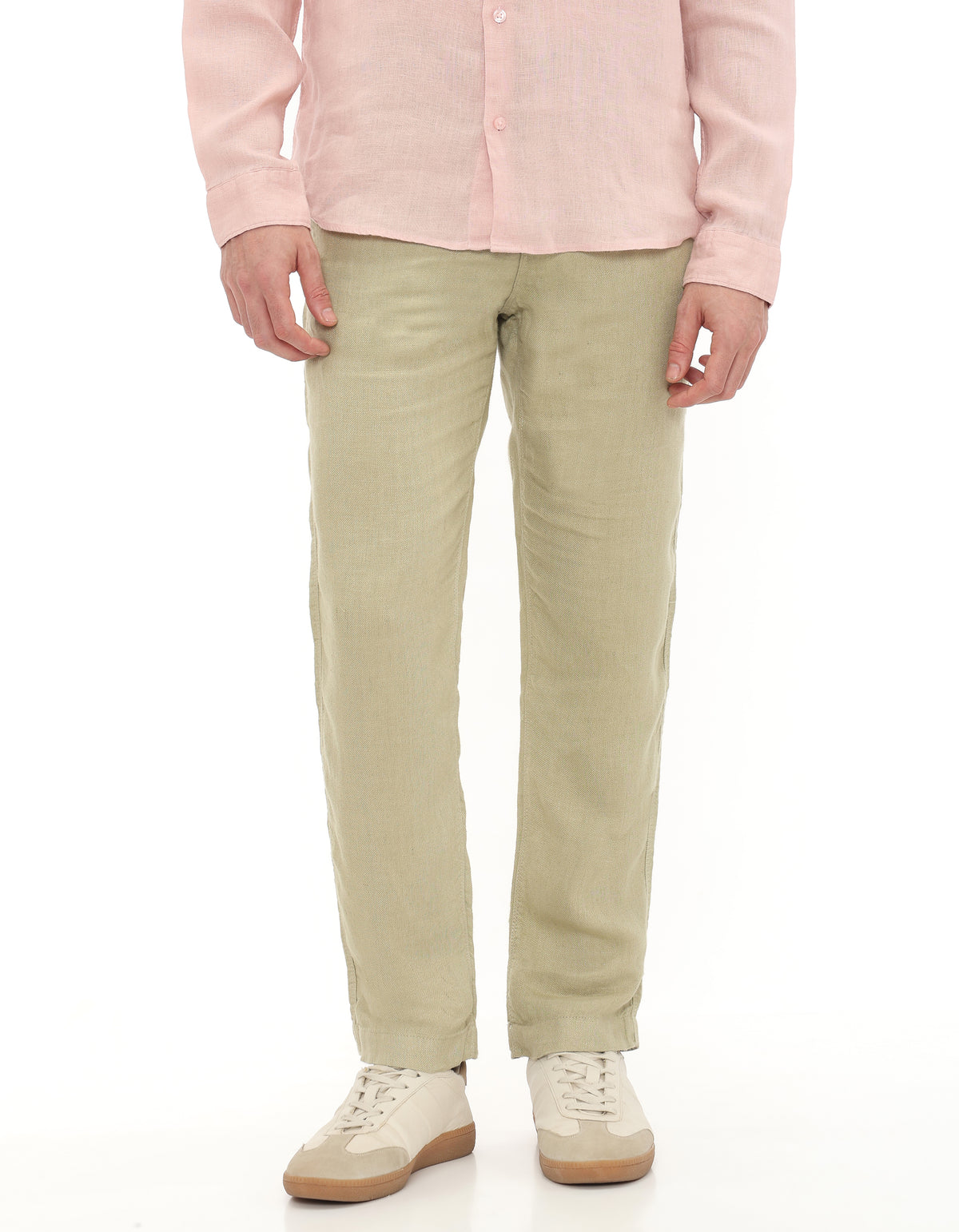 Straight Fit 100% Linen Casual Trousers - Green