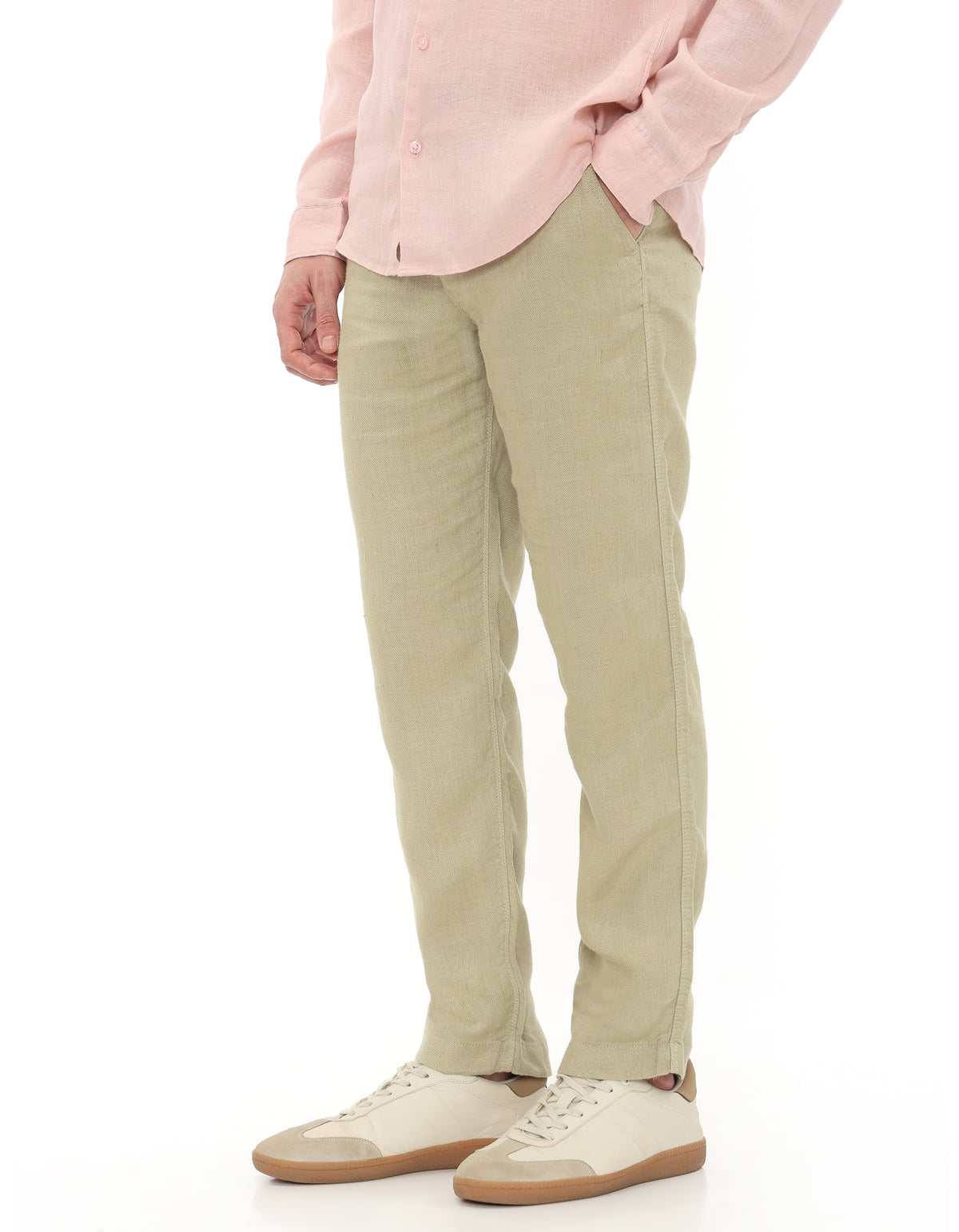 Straight Fit 100% Linen Casual Trousers - Green