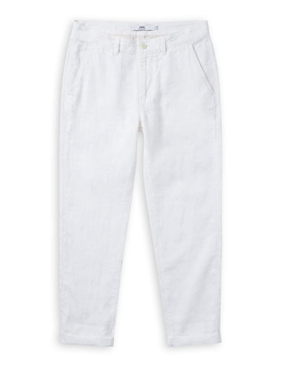 Celio Solid Straight Fit Linen White Trousers