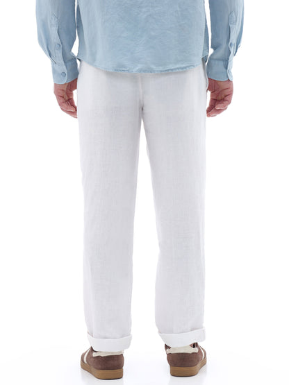 Celio Solid Straight Fit Linen White Trousers
