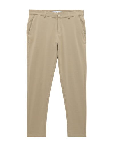Slim Fit Cotton Blend Solid Casual Trousers - Beige