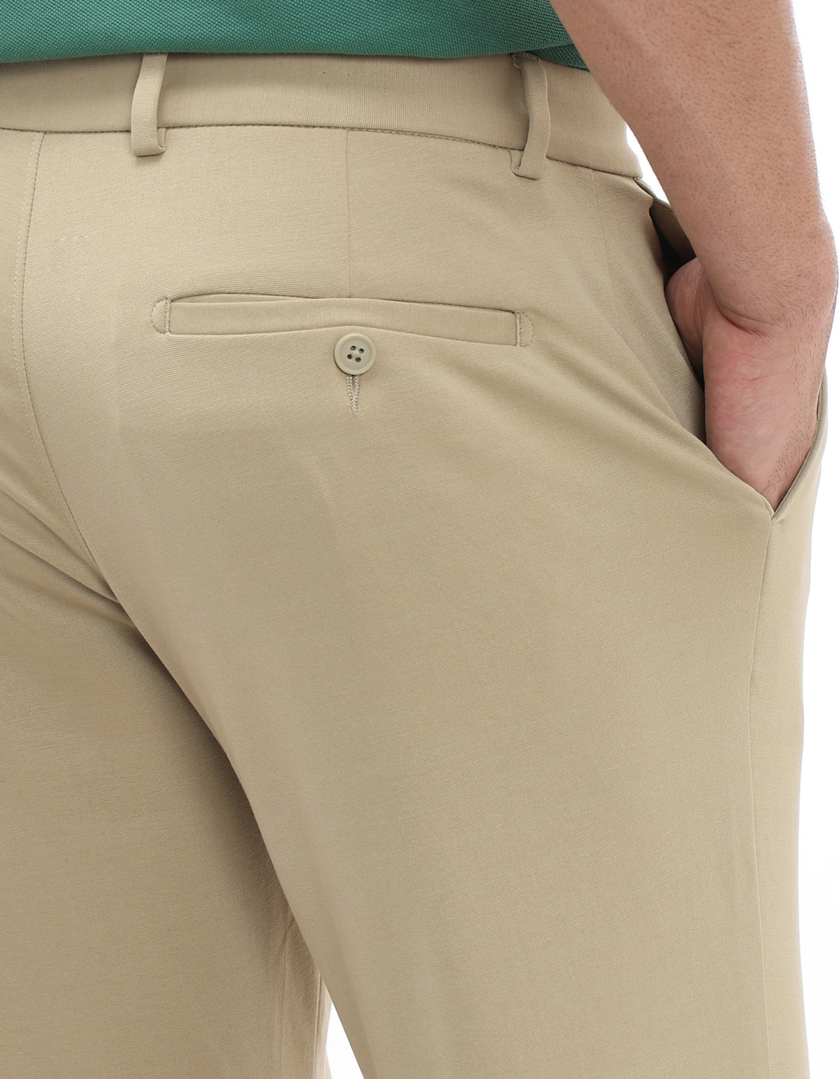 Slim Fit Cotton Blend Solid Casual Trousers - Beige