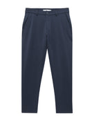 Slim Fit Cotton Blend Solid Casual Trousers - Blue