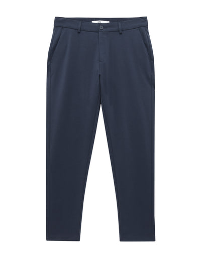 Slim Fit Cotton Blend Solid Casual Trousers - Blue