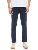 Slim Fit Cotton Blend Solid Casual Trousers - Blue