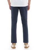 Slim Fit Cotton Blend Solid Casual Trousers - Blue
