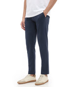 Slim Fit Cotton Blend Solid Casual Trousers - Blue