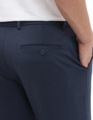 Slim Fit Cotton Blend Solid Casual Trousers - Blue