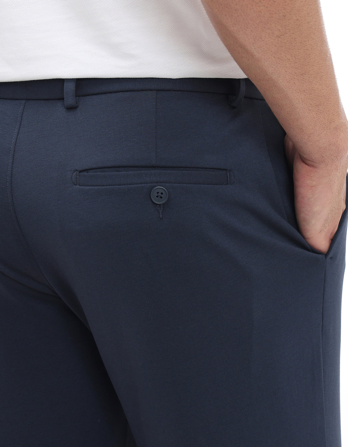 Slim Fit Cotton Blend Solid Casual Trousers - Blue