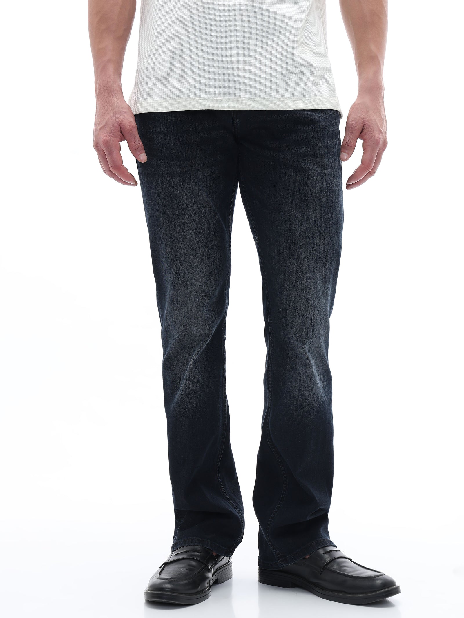 Celio Solid Bootcut Fit Cotton Poly Blend Blue Jeans