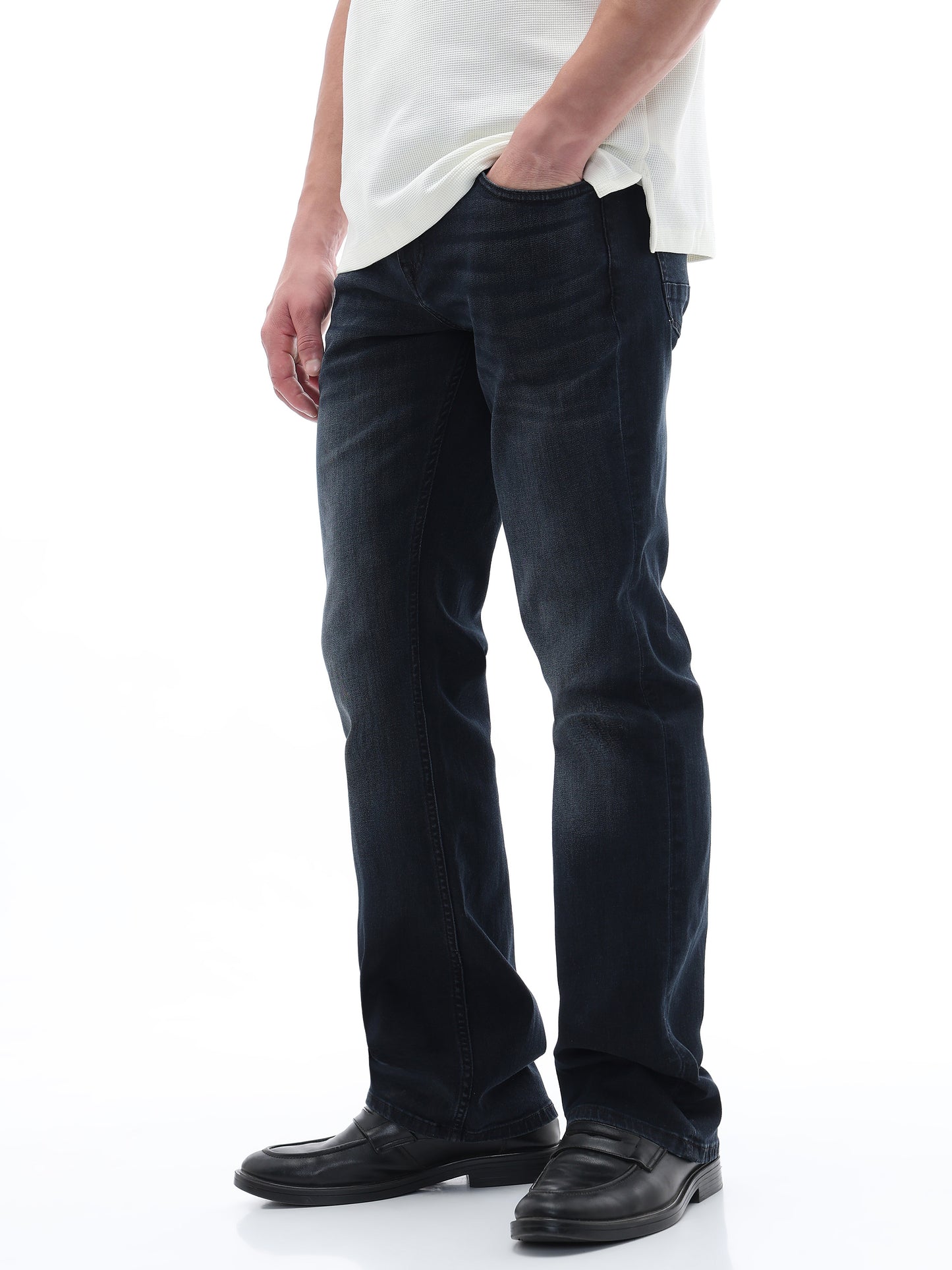 Celio Solid Bootcut Fit Cotton Poly Blend Blue Jeans