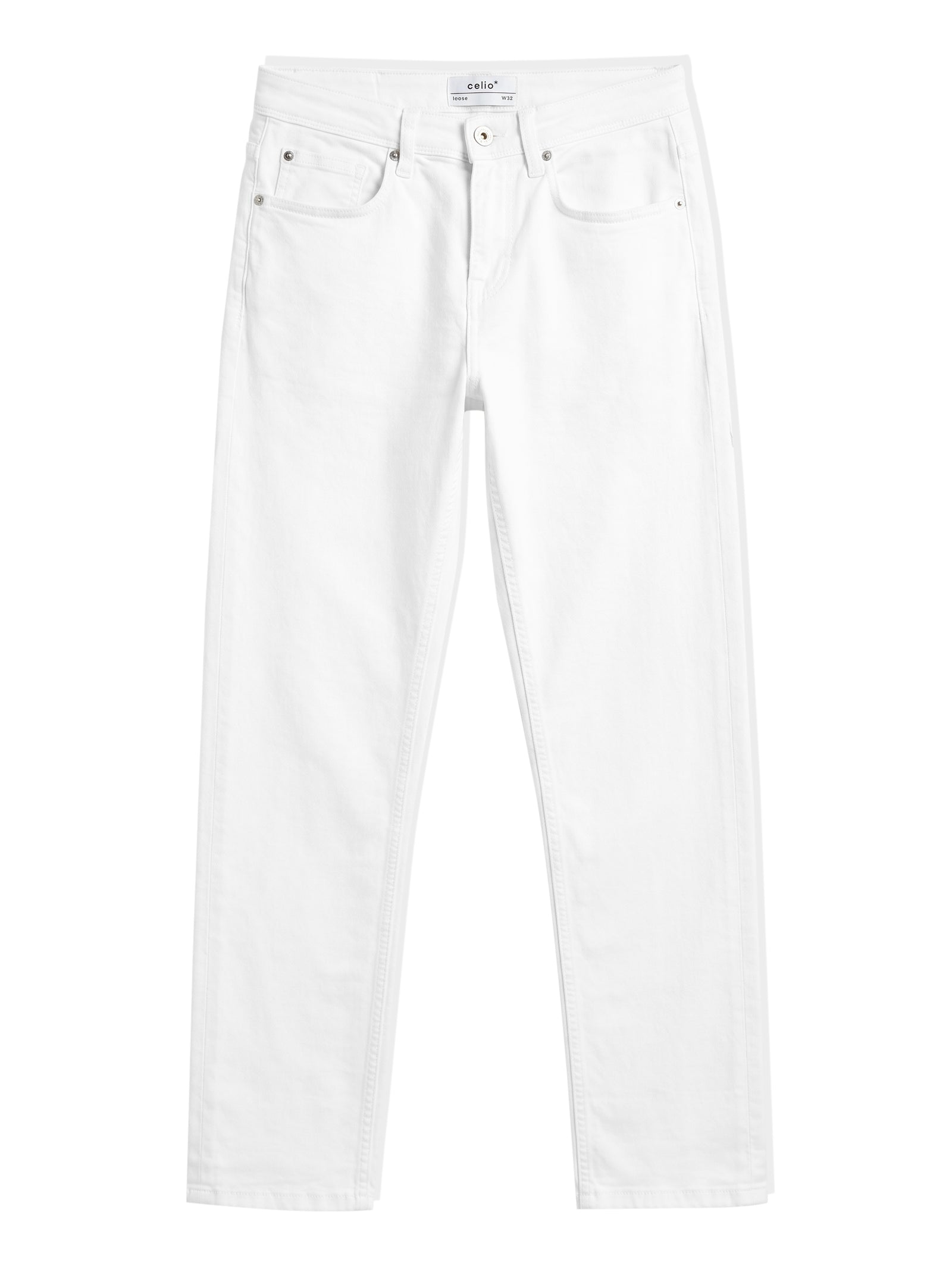 Celio Solid Loose Fit Cotton White Jeans