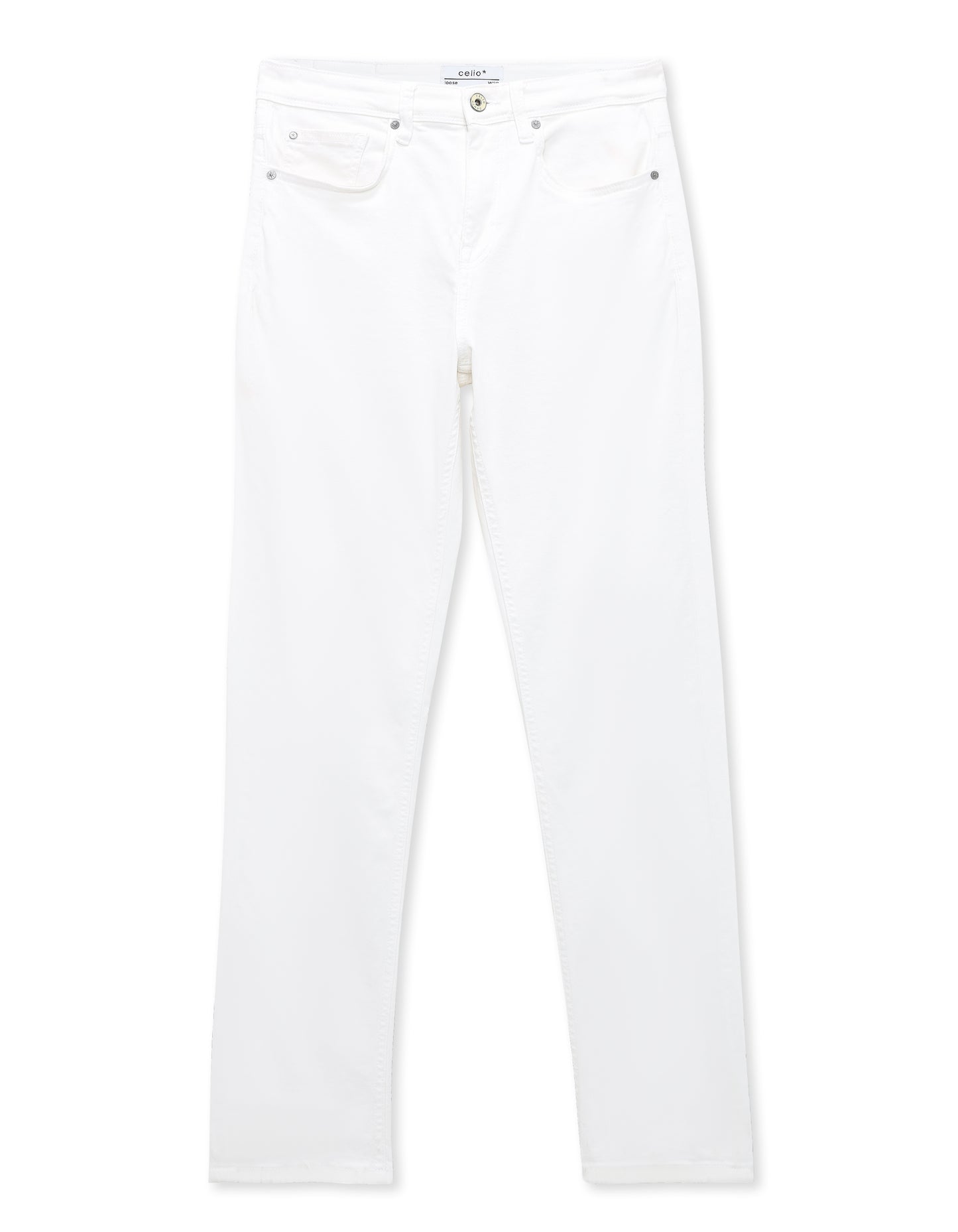 Loose Fit Stretch Cotton Solid Jeans - White