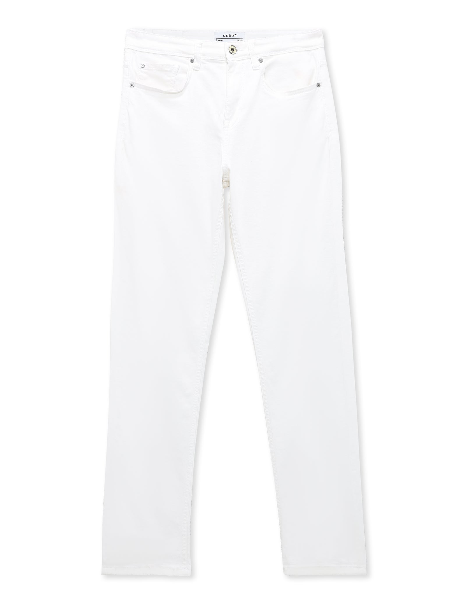 Loose Fit Stretch Cotton Solid Jeans - White