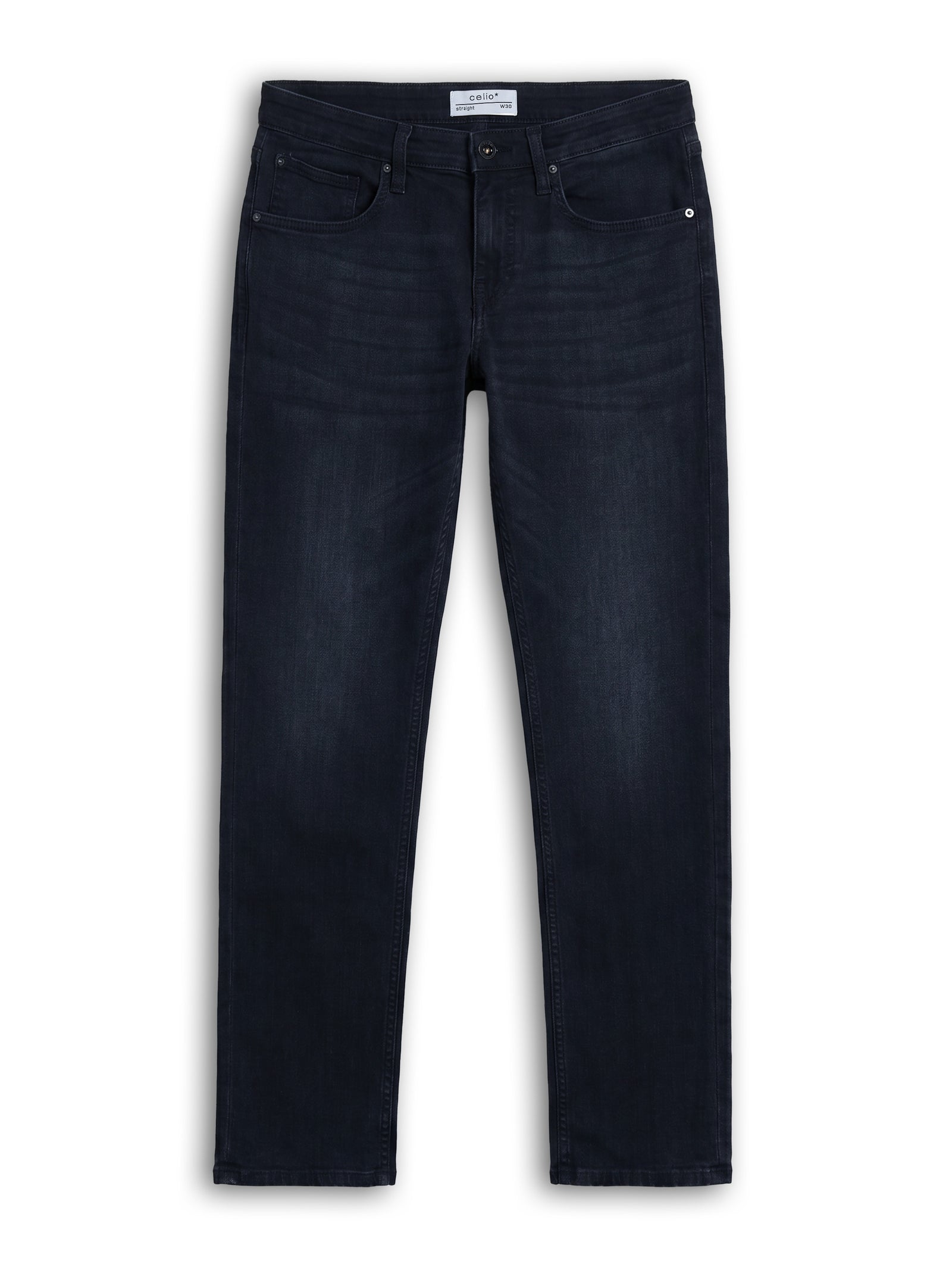 Celio Solid Straight Fit Cotton Poly Blend Blue Jeans