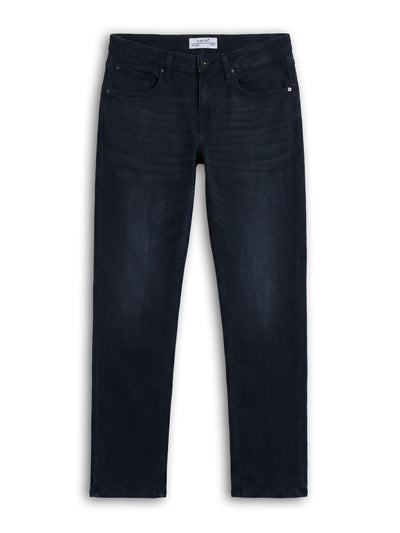 Straight Fit Cotton Blend Solid Jeans - Blue