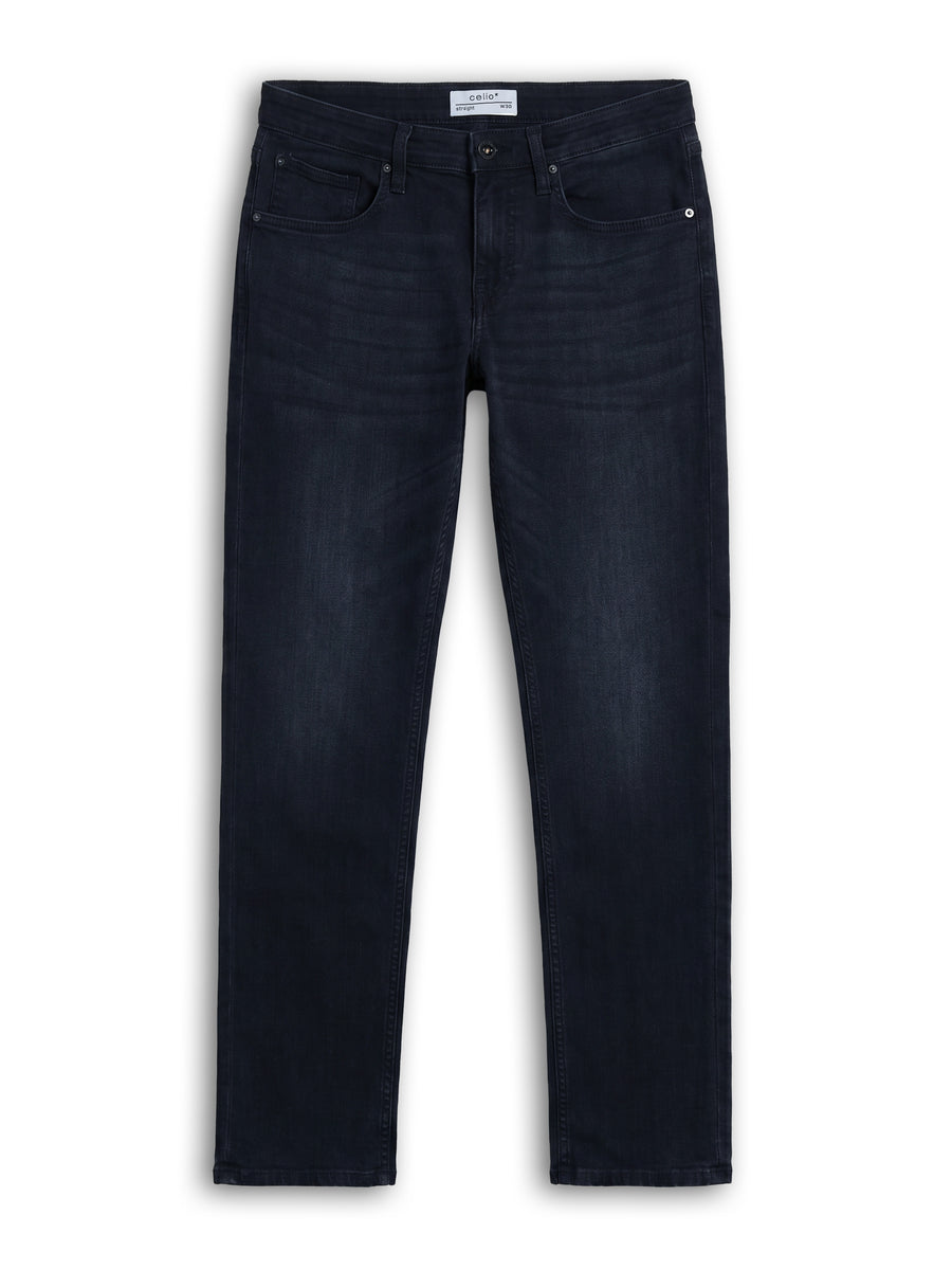 Celio Solid Straight Fit Cotton Poly Blend Blue Jeans