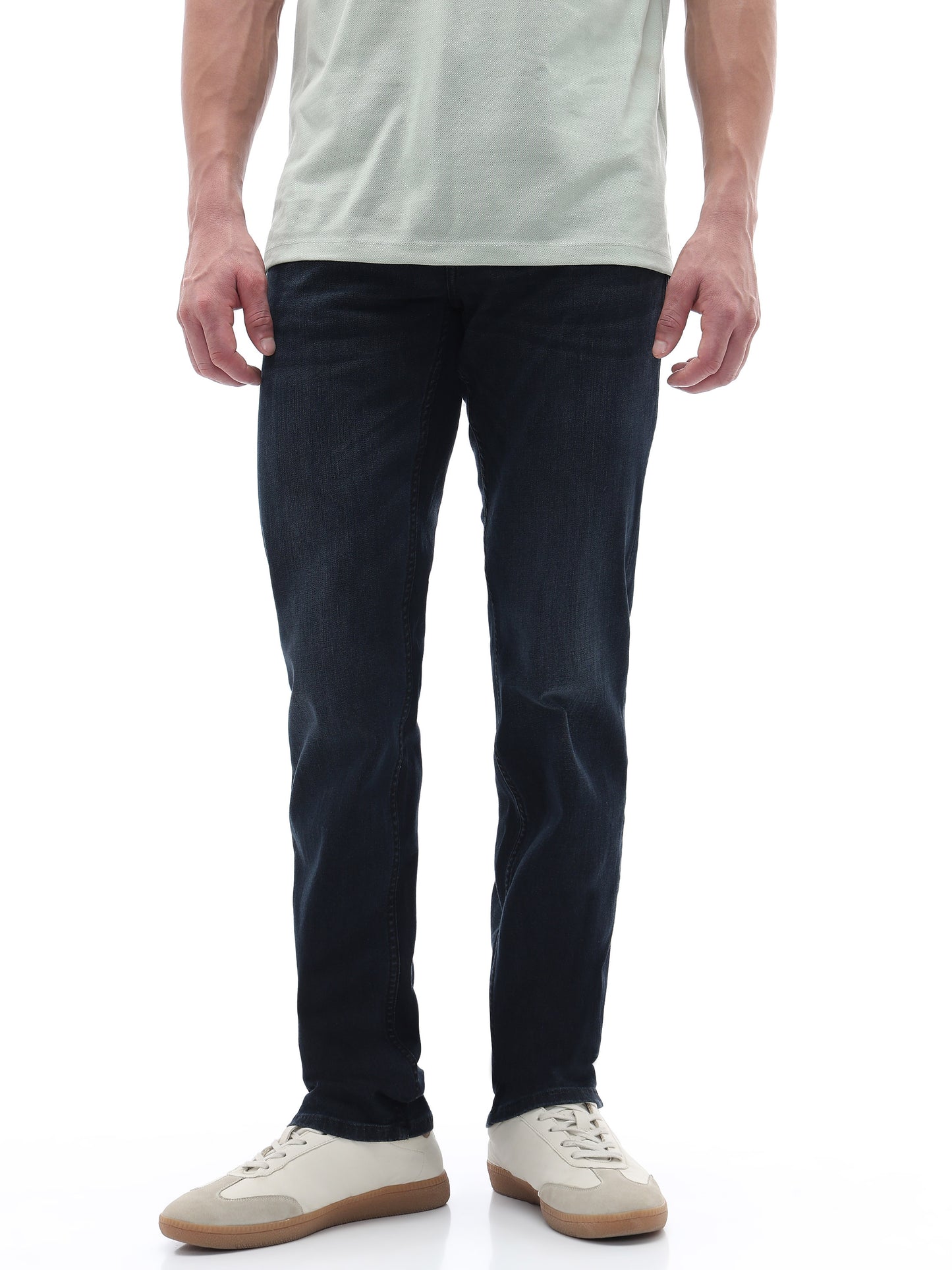 Celio Solid Straight Fit Cotton Poly Blend Blue Jeans
