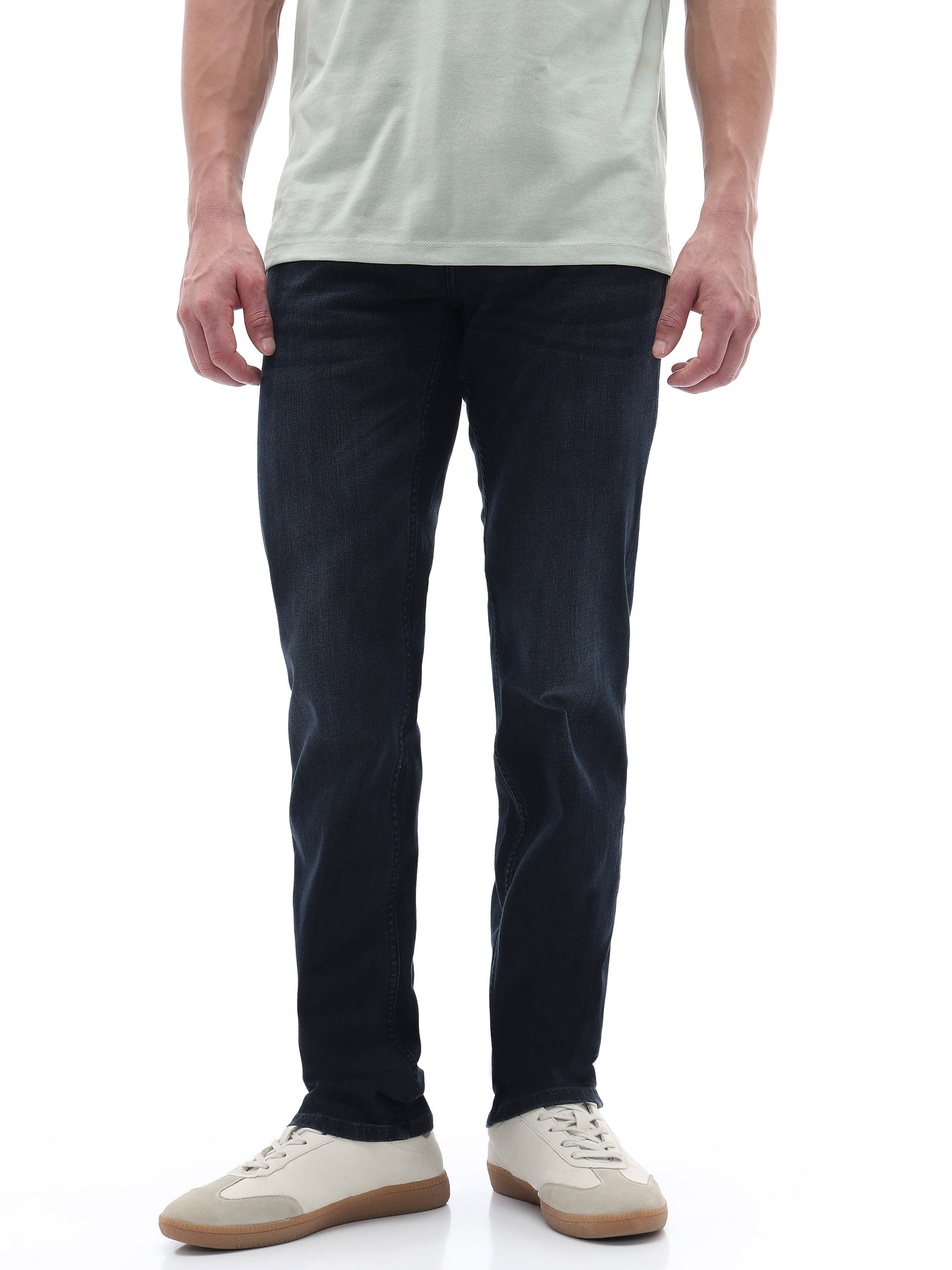 Celio Solid Straight Fit Cotton Poly Blend Blue Jeans