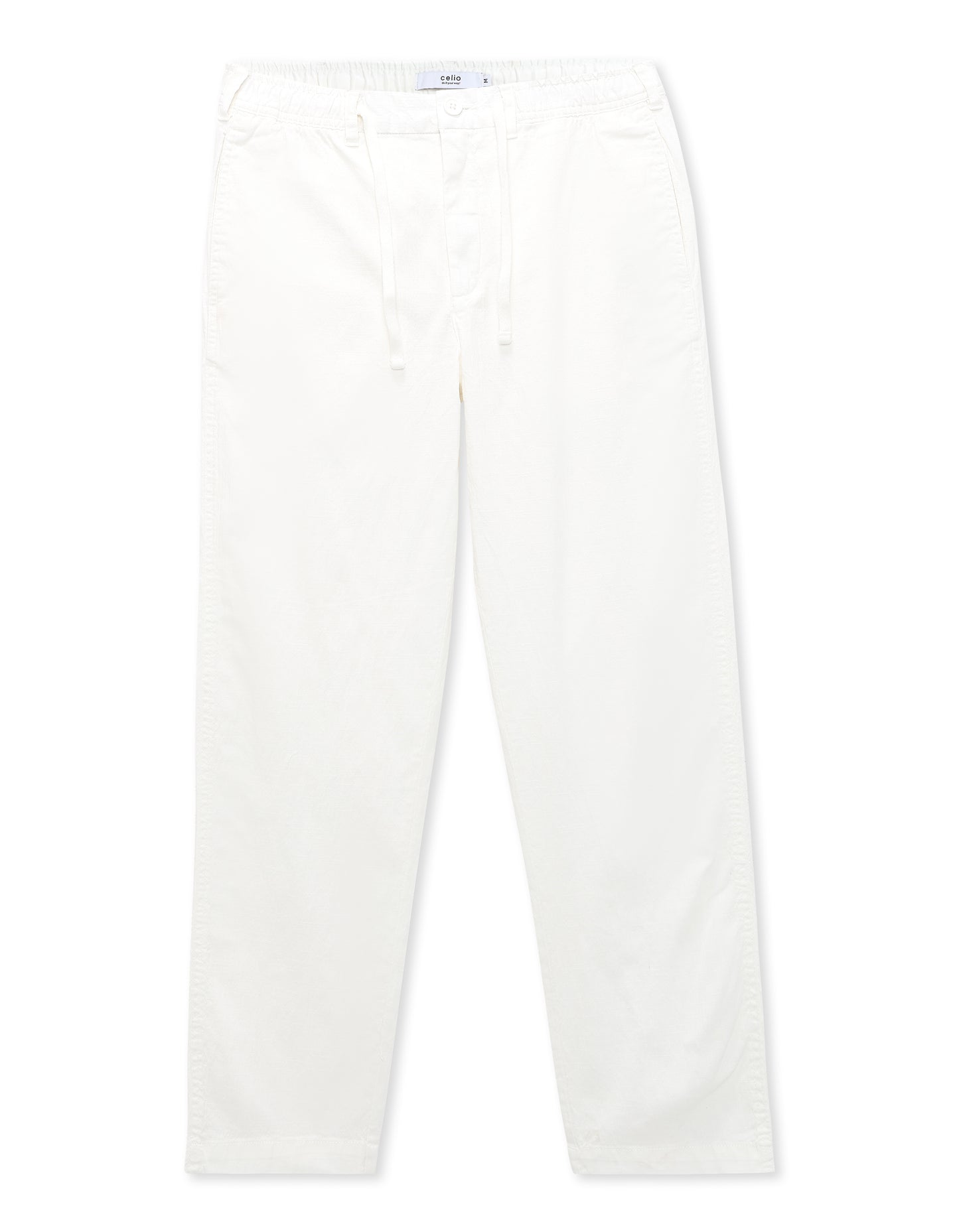 Celio Solid Relaxed Fit Cotton Blend Cream Trousers