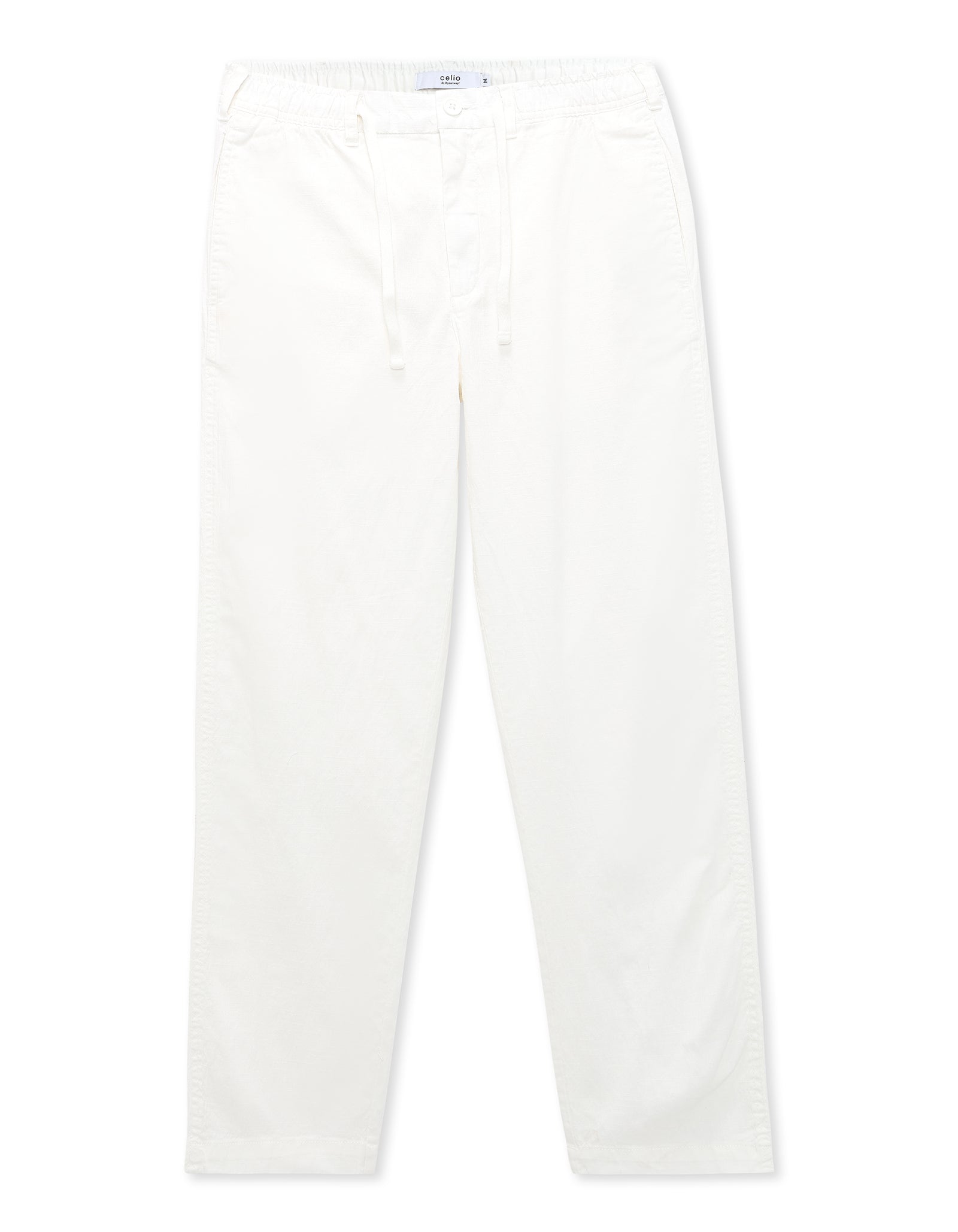 Celio Solid Relaxed Fit Cotton Blend Cream Trousers