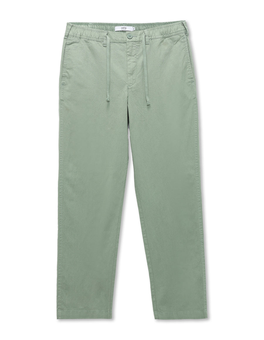 Celio Solid Relaxed Fit Cotton Blend Green Trousers