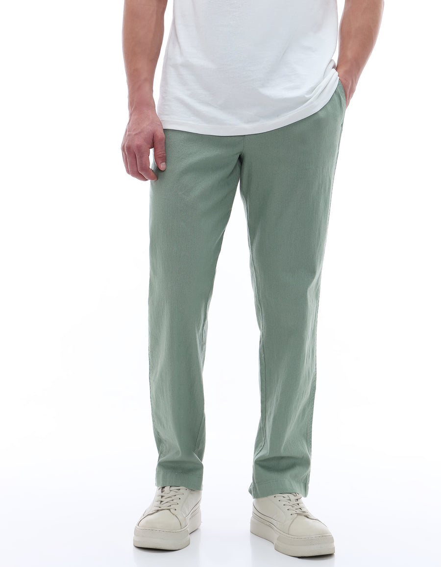 Celio Solid Relaxed Fit Cotton Blend Green Trousers