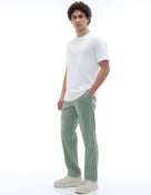 Celio Solid Relaxed Fit Cotton Blend Green Trousers