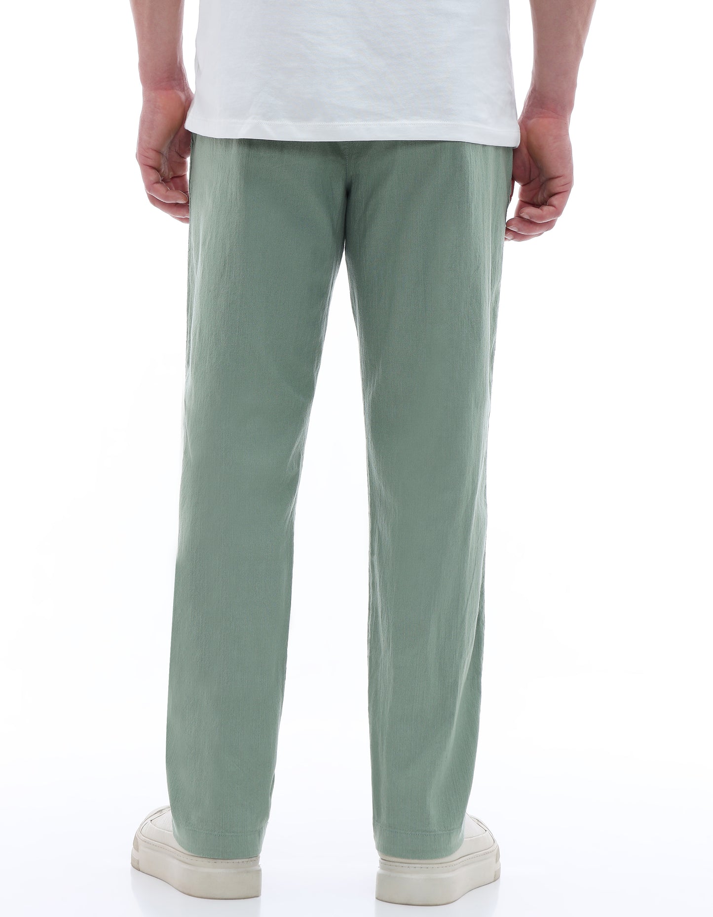 Celio Solid Relaxed Fit Cotton Blend Green Trousers