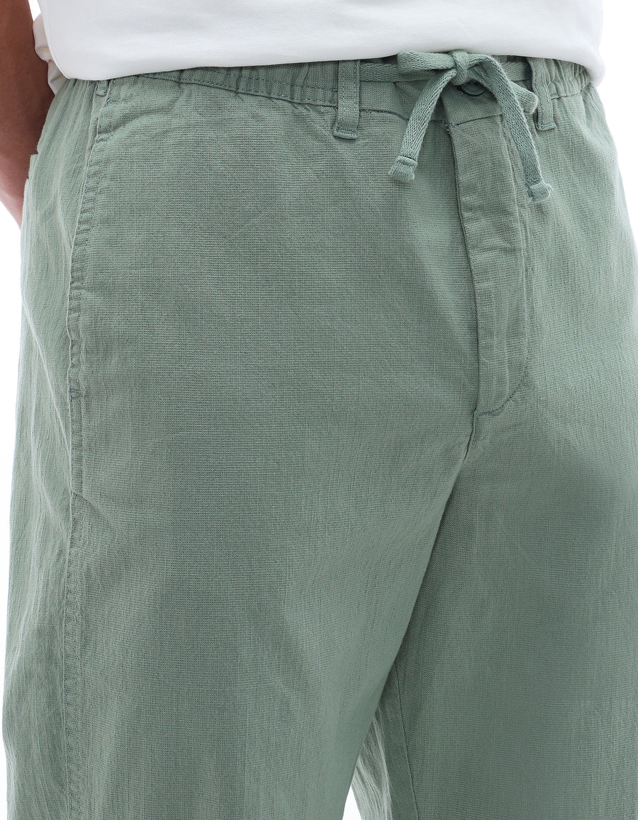 Celio Solid Relaxed Fit Cotton Blend Green Trousers