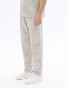 Celio Men Off White Striped Straight Fit Cotton Trousers