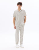 Celio Men Off White Striped Straight Fit Cotton Trousers