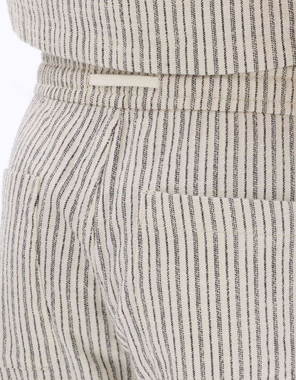Celio Men Off White Striped Straight Fit Cotton Trousers