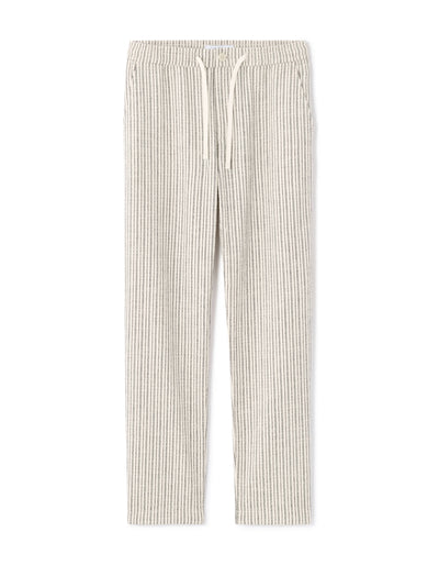 Celio Men Off White Striped Straight Fit Cotton Trousers