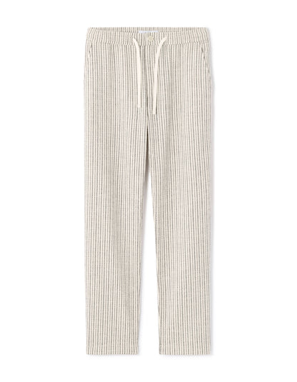 Celio Men Off White Striped Straight Fit Cotton Trousers