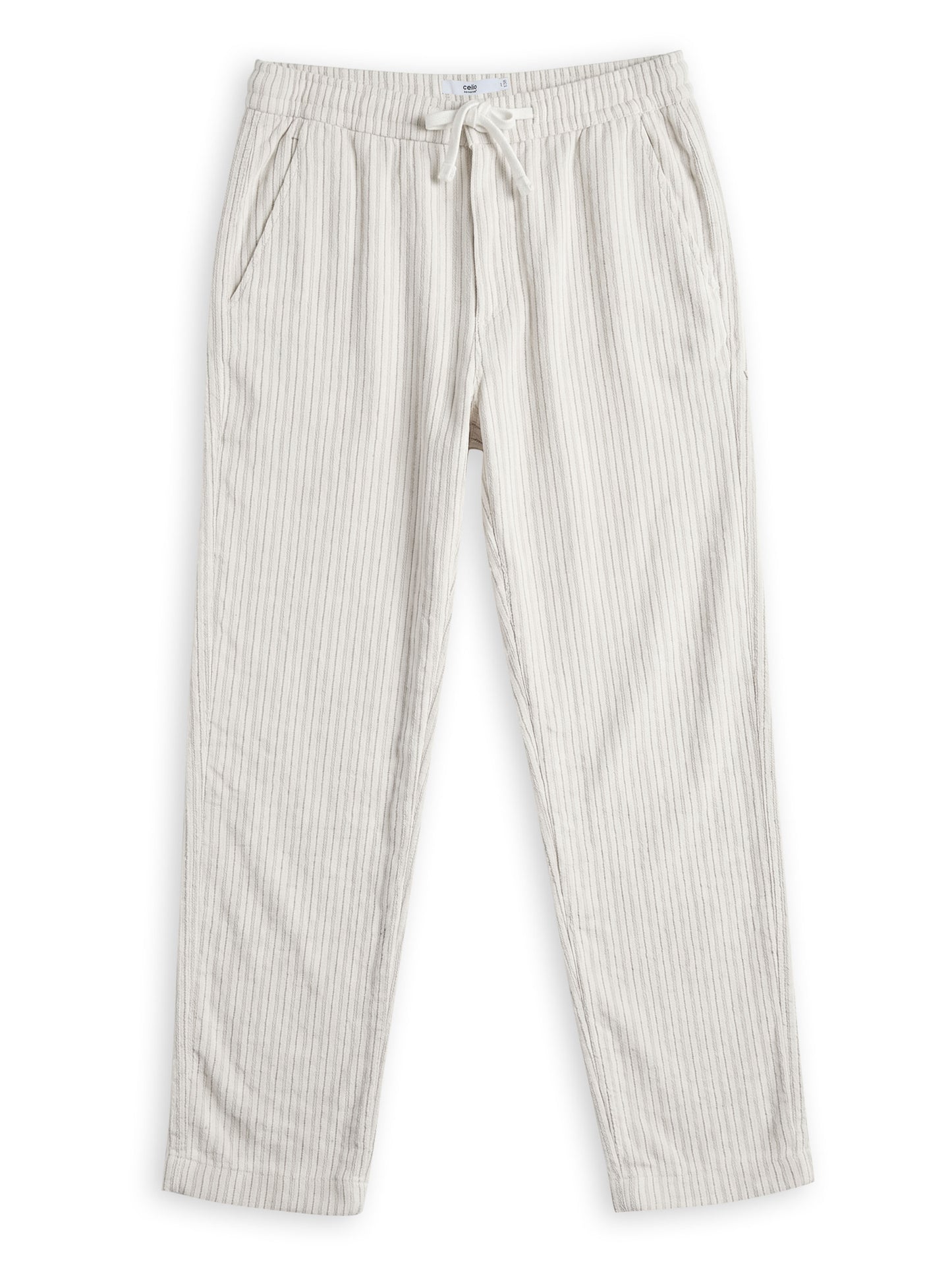 Celio Textured Straight Fit Cotton Poly Blend Off White Trousers