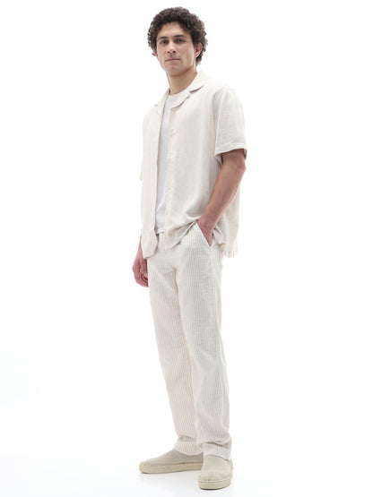 Celio Textured Straight Fit Cotton Poly Blend Off White Trousers