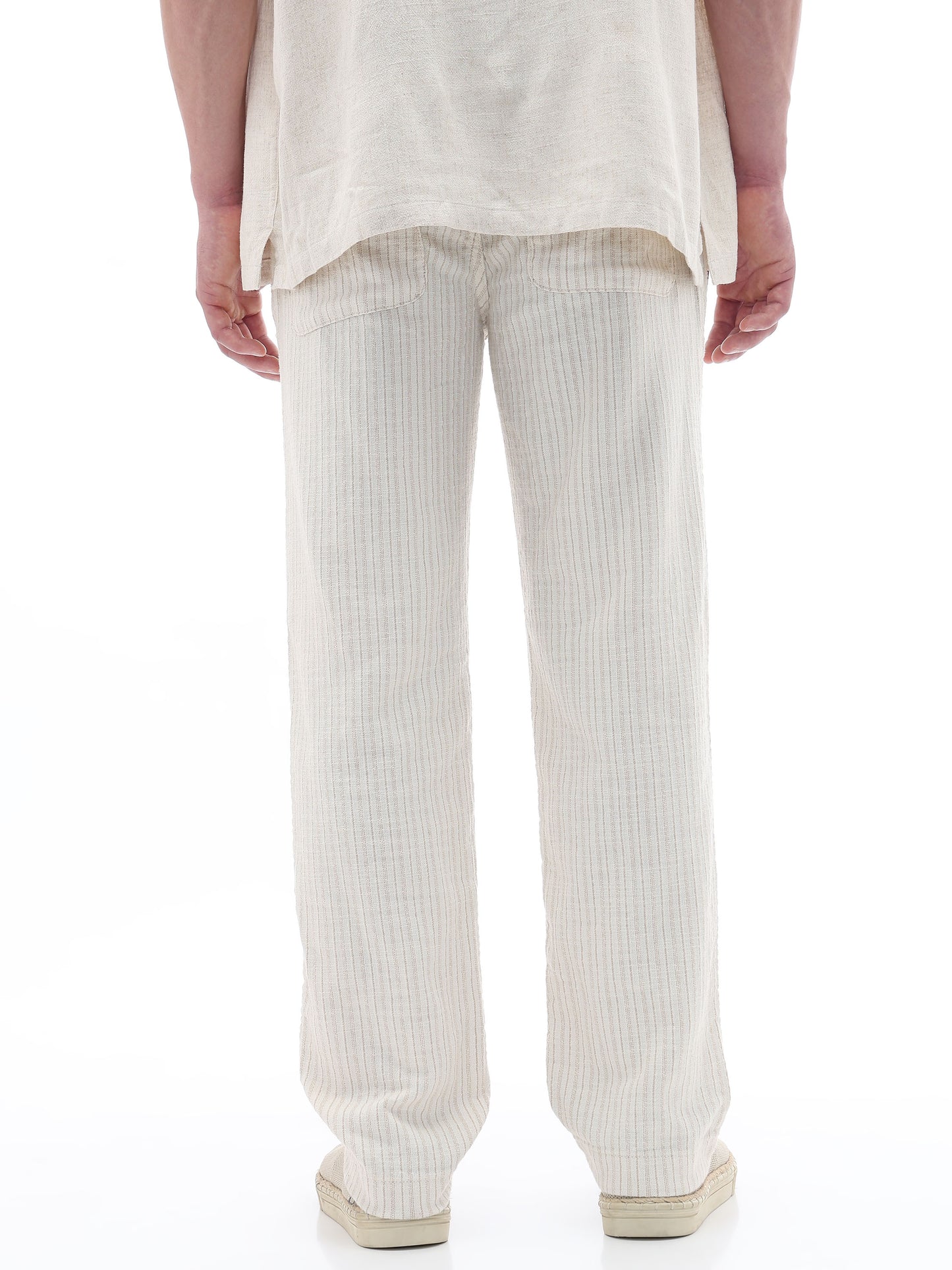 Celio Textured Straight Fit Cotton Poly Blend Off White Trousers