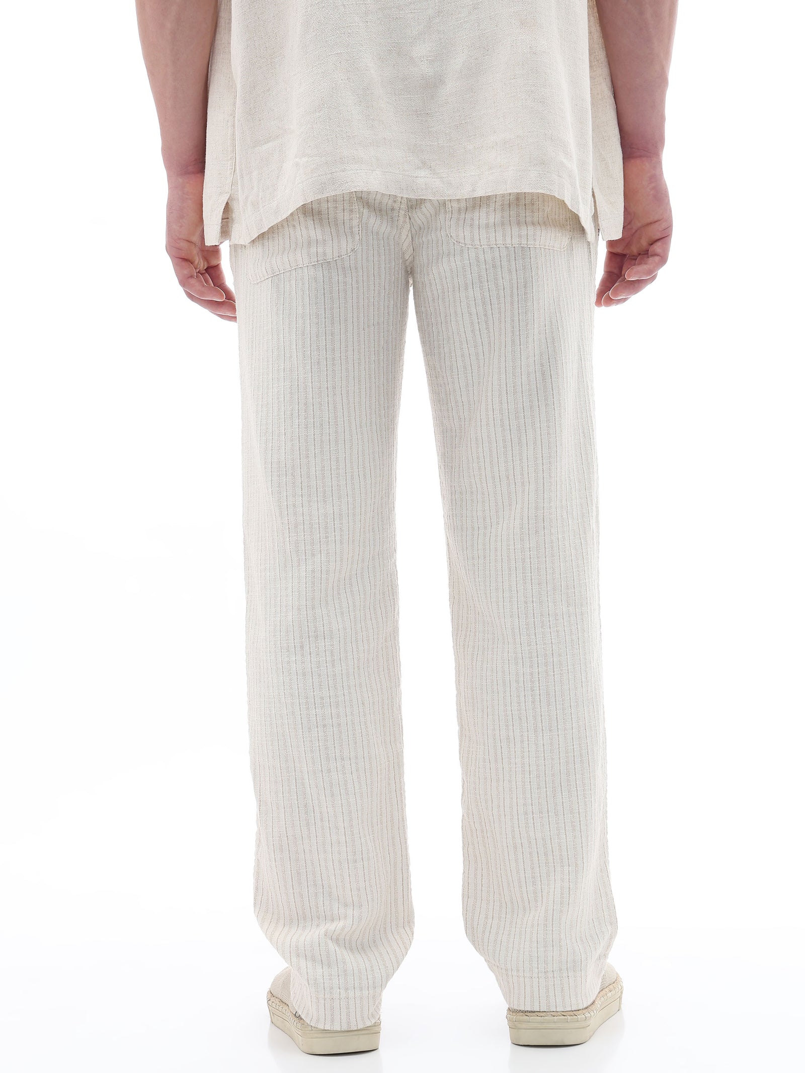 Celio Textured Straight Fit Cotton Poly Blend Off White Trousers