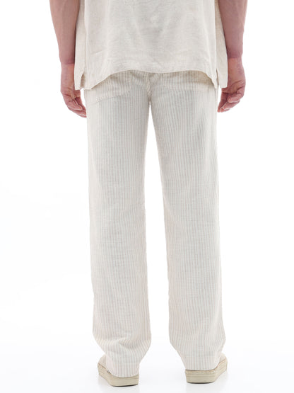 Celio Textured Straight Fit Cotton Poly Blend Off White Trousers
