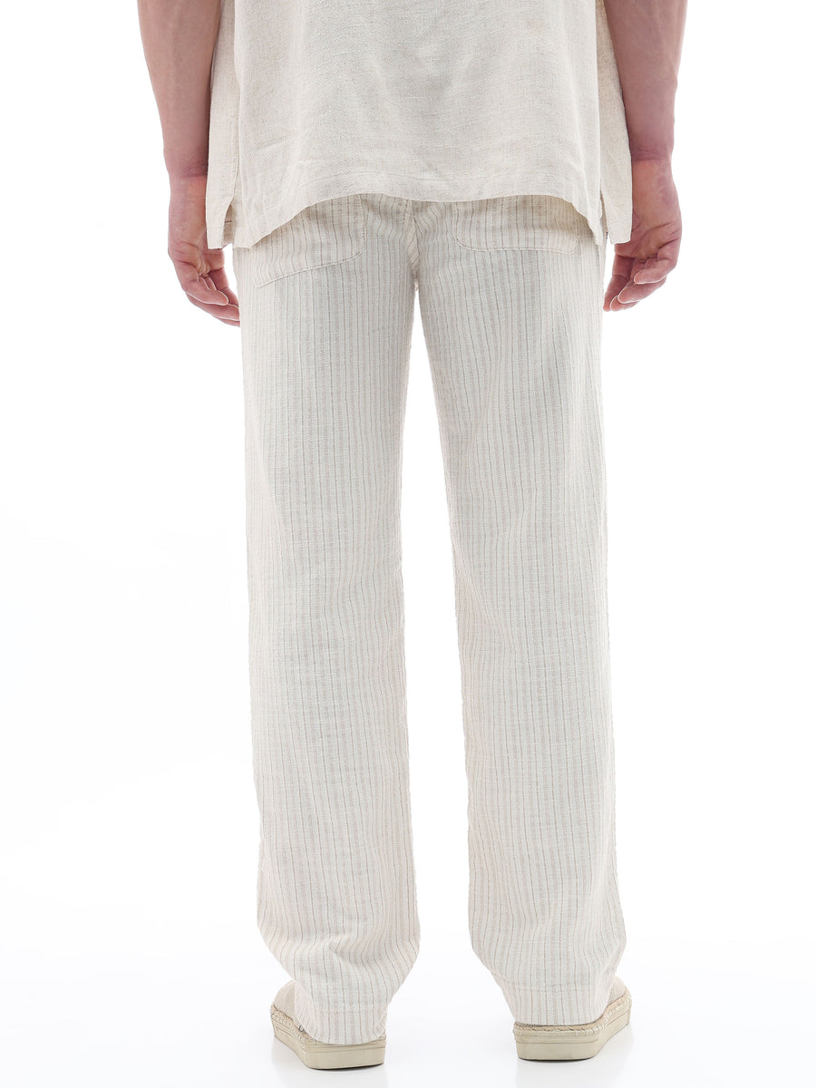 Celio Textured Straight Fit Cotton Poly Blend Off White Trousers