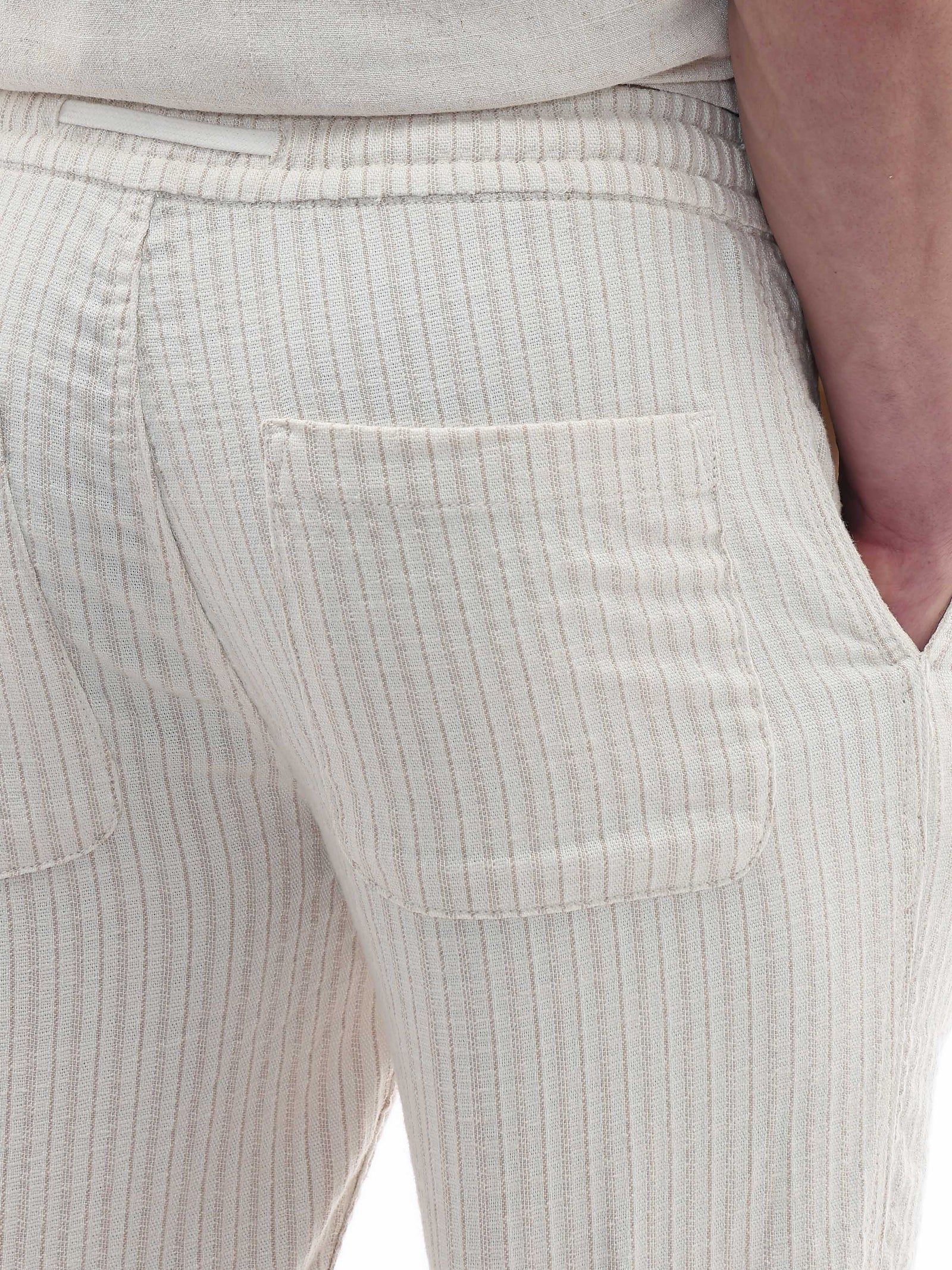 Celio Textured Straight Fit Cotton Poly Blend Off White Trousers