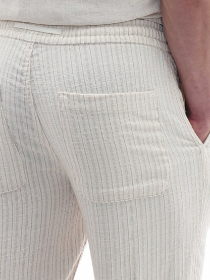 Celio Textured Straight Fit Cotton Poly Blend Off White Trousers